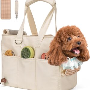 Dog Carrier for Small Dogs with 5 Large Pockets, Portable Pet Carrier Tote Cat Carrier, Crossbody Collapsible Travel Puppy Carrier - Ideal for Business, Travel, and Outings