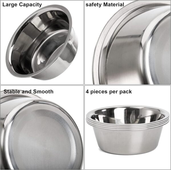 DEAYOU 4-Pack Stainless Steel Dog Bowl, Metal Food and Water Dish for Large Medium Small Dog, Elevated Stand, Kitten, Puppy