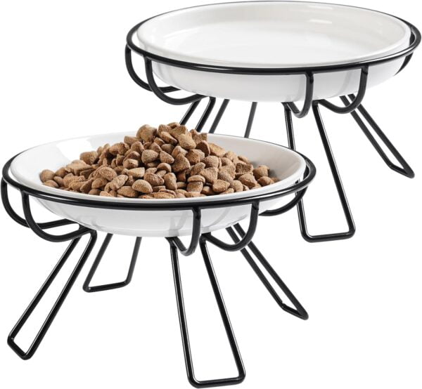 71GEZOLWE3L._AC_SL1500 Cat Bowls, Elevated Cat Bowl, Raised Ceramic Cat Dish with Metal Stand, Pet Water or Food Feeding Station for Indoor Cats, Kitten, Puppies and Small Dogs(2 Pack)
