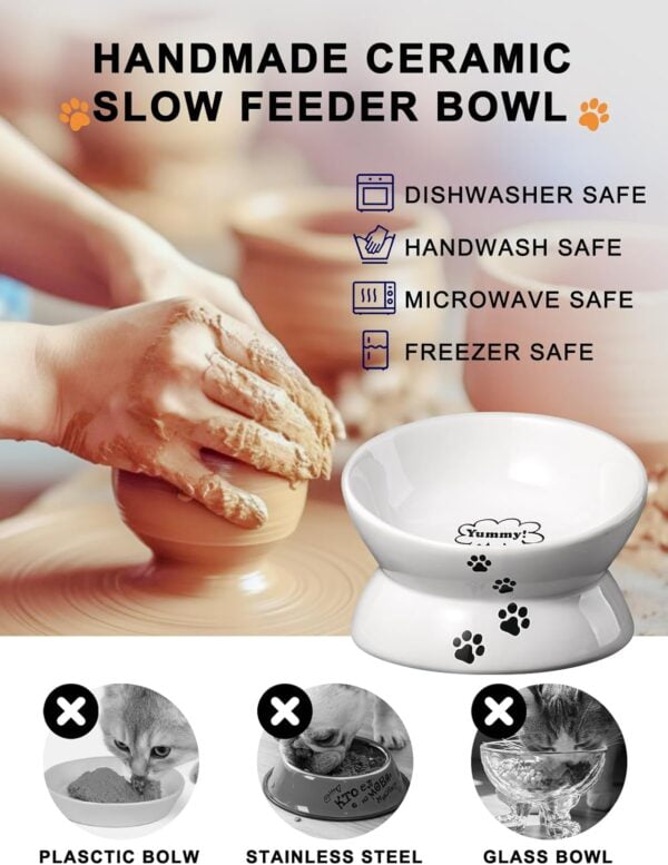 71HfnHhkYsL._AC_SL1500 Y YHY Cat Bowl Anti Vomiting, Raised Cat Food Bowls, Tilted Elevated Cat Bowl, Ceramic Pet Food Bowl for Flat Faced Cats, Small Dogs, Protect Pet’s Spine, Dishwasher Safe