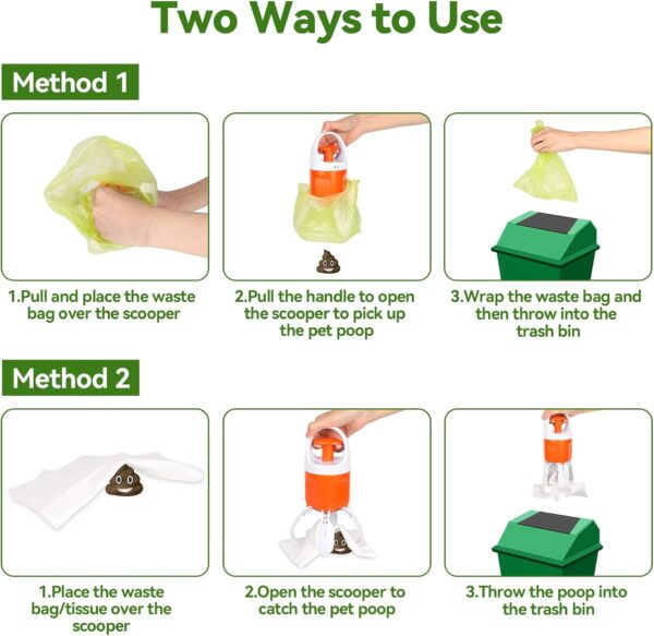 2-in-1 Portable Dog Pooper with 90 Bags, Pet Scooper for Large Medium Small Dogs, Flexible 4 Claws/Hand Shaped Leak-Proof Dog Poop Cleaner, Attachment Storage Container