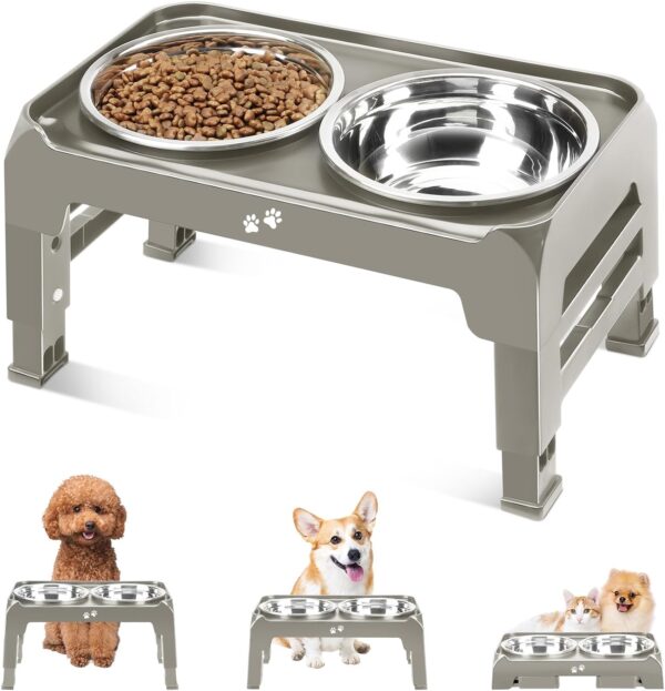 71ILY2ixa5L._AC_SL1500 Elevated Dog Bowls, 4 Height Adjustable Raised Dog Bowl Stand with 2 Thick 50oz Stainless Steel Dog Food Bowls Non-Slip Dog Feeder for Large Medium Dogs Adjusts to 3.7″, 9.2″, 10.75″, 12.36″ Black