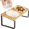 71Jw4ghX1AL._AC_SL1500 Ceramic Elevated Cat Bowls, Raised Puppy Dishes for Food and Water, Tilted Bamboo Stand for Anti Vomiting, Indoor 5.5 inch Wide Double Dish Orthopedic Anti-Vomiting (Brown)