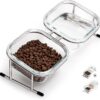 71KDEu1S_dL._AC_SL1500 Elevated Cat Bowls, 15° Tilted Glass Raised Cat Food Bowl with Stainless Steel Stand, 2 Large Capacity Glass Cat Bowls and 4 Anti Slip Feet, Suitable for Cats and Little Dogs