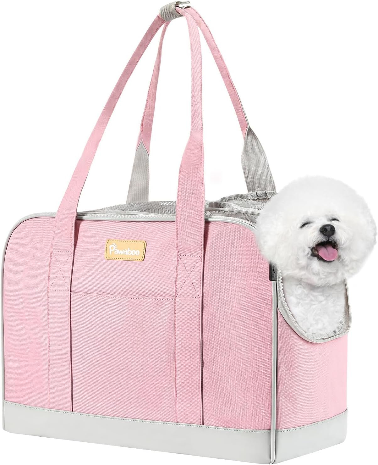 Dog Purse Carrier, Pet Carrier Tote with Pockets, Breathable Soft-Sided Pet Bag with Adjustable Safety Tether Strap for Shopping Travel, Pet Carrier Purse for Small Medium Dog Cat, Pink