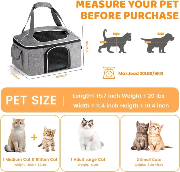 Cat Carrier Soft for 2 Kitten Cats 16x12x11 inches Small Pet Dog Carrier Pet Carrier Airline Approved, Foldable Traval Cat Carrying Bag Under 20lbs