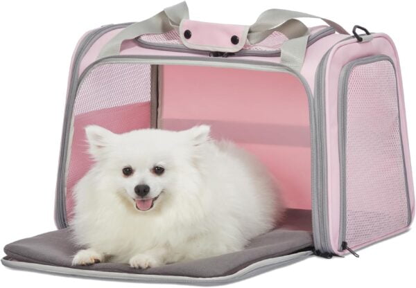Cat Carrier, Pet Carrier Airline Approved, Cat Travel Carrier for Small and Medium Cats Under 12 Lbs, Soft Sided Kitten Carrier with Cozy Extendable Mat, Cat Carrier Bag, Pink