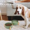 71QC6UF5QzL._AC_SL1500 Ptlom Ceramic Pet Bowls for Dog and Cat, No Spill Dog Food and Water Bowl Set with Anti-Slip Wooden Stand, Riased Puppy Feeding Dishes Suitable for Small, Medium and Large Cats Dogs, Green 28 OZ
