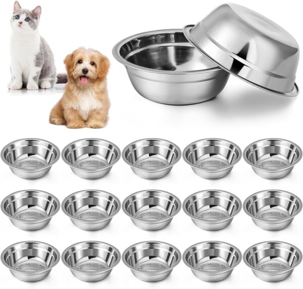71QMhct-_zL._AC_SL1500 Nuanchu 15 Pcs Pets Bowl Bulk Stainless Steel Dog and Cat Bowls Metal Small Puppy Raised Food and Water Dish for Cage(15 oz)