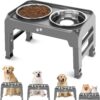 71R_Cd-By-L._AC_SL1500 Elevated Dog Bowls, 4 Height Adjustable Raised Dog Bowl Stand with 2 Thick 50oz Stainless Steel Dog Food Bowls Non-Slip Dog Feeder for Large Medium Dogs Adjusts to 3.7″, 9.2″, 10.75″, 12.36″ Black