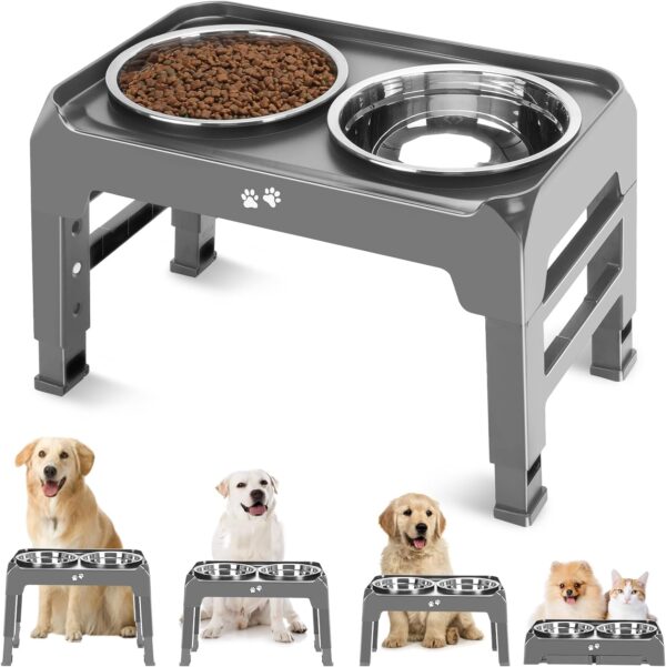71R_Cd-By-L._AC_SL1500 Elevated Dog Bowls, 4 Height Adjustable Raised Dog Bowl Stand with 2 Thick 50oz Stainless Steel Dog Food Bowls Non-Slip Dog Feeder for Large Medium Dogs Adjusts to 3.7″, 9.2″, 10.75″, 12.36″ Black
