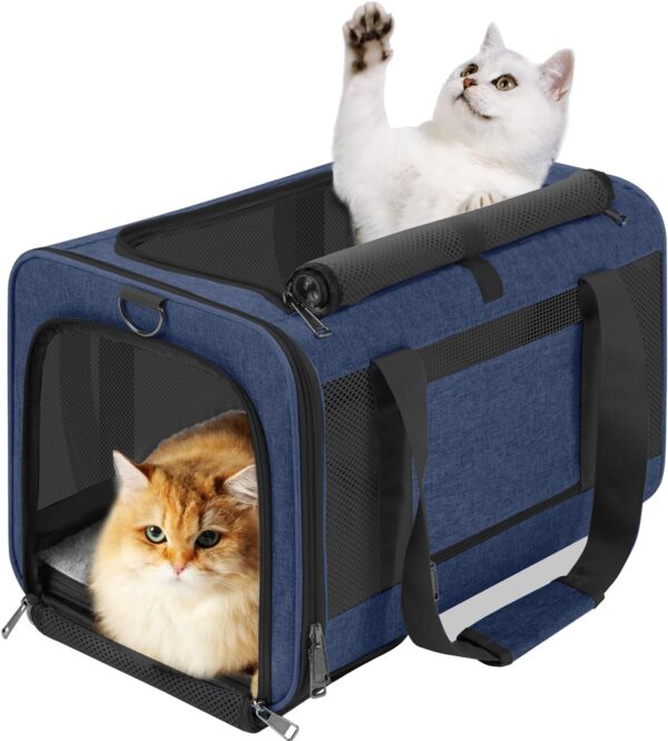 71S7ssgb3wL._AC_SL1500 Pet Carrier for Large Cats 20 lbs+ / Soft Sided Small Dog Travel Carrier Top Load/Collapsible Carrier Bag for Big Cat / 2 Kittens Sturdy Transport Carrier Long Trips/Medium Cats 15 pounds
