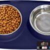 Gorilla Grip 100% Waterproof BPA Free Cat and Dog Bowls Silicone Feeding Mat Set, Stainless Steel Bowl Slip Resistant Raised Edges, Catch Water, Food Mess, No Spills, Pet Accessories, 1 Cup, Black