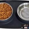 Gorilla Grip 100% Waterproof BPA Free Cat and Dog Bowls Silicone Feeding Mat Set, Stainless Steel Bowl Slip Resistant Raised Edges, Catch Water, Food Mess, No Spills, Pet Accessories, 1 Cup, Black