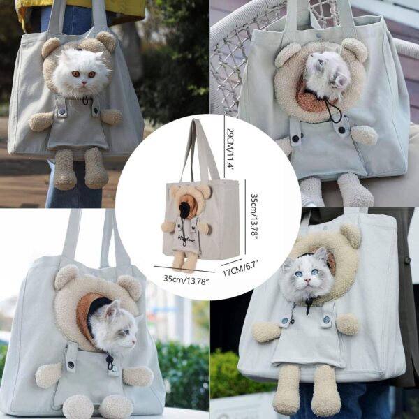71Te3oVPlpL._AC_SL1500 Cat Carrier Bag Canvas Shoulder Bag for Small Pets, Cute Bear-Shaped Small Dog Carrier Sling,Portable Puppy Carrying Bag, Soft Pouch Tote Bag for Rabbit Kitten Small Animal Supplies