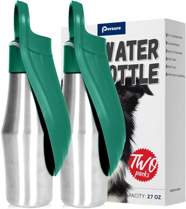 Dog Water Bottle, Portable Dog Water Bottle Dispenser – 27 OZ Stainless Steel Leak-Proof Water Bottle for Dogs On The Go, Perfect for Travel, Walking, Hiking and Outdoor Activities, Pink