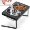 Elevated Cat Bowls, 15° Tilted Raised Cat Food Bowls Wood Pet Bowls with Stand Anti Vomiting 2 Stainless Steel Bowls for Cats and Puppy
