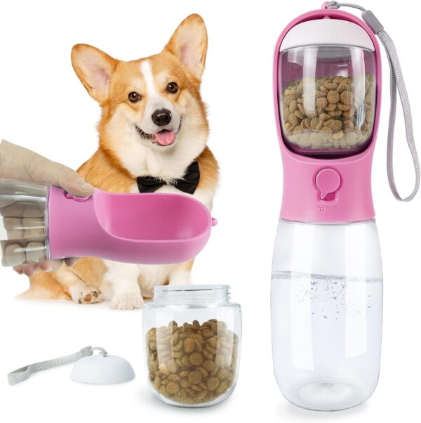 71ZdygP106L._AC_SL1500_39a71c6c-b29f-4482-9498-debfc2a5cc75 Dog Water Bottle with Food Container, Leak Proof Portable Dog Water Bowl, Drinking Feeder & Dish Bowl, Unique Dog Travel Accessories for Yorkie Chihuahua Walking, Hiking (19oz White)