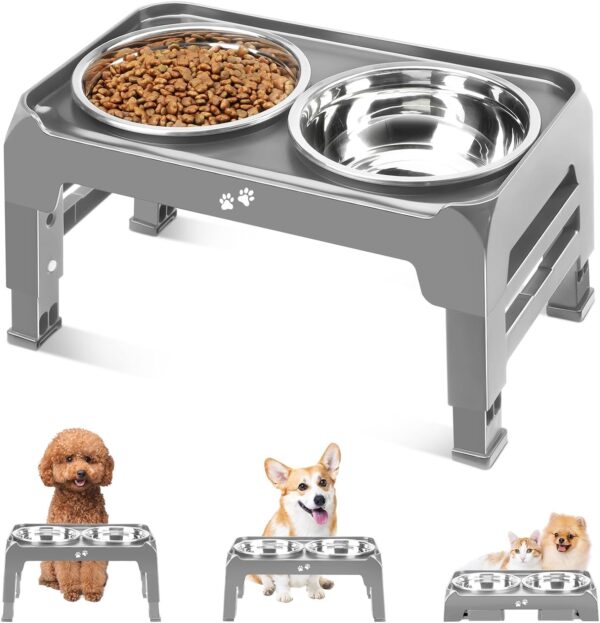 71aH_Mk7j4L._AC_SL1500 Elevated Dog Bowls, 4 Height Adjustable Raised Dog Bowl Stand with 2 Thick 50oz Stainless Steel Dog Food Bowls Non-Slip Dog Feeder for Large Medium Dogs Adjusts to 3.7″, 9.2″, 10.75″, 12.36″ Black