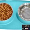 Gorilla Grip 100% Waterproof BPA Free Cat and Dog Bowls Silicone Feeding Mat Set, Stainless Steel Bowl Slip Resistant Raised Edges, Catch Water, Food Mess, No Spills, Pet Accessories, 1 Cup, Black