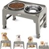 71cn52hfqQL._AC_SL1500 Elevated Dog Bowls, 4 Height Adjustable Raised Dog Bowl Stand with 2 Thick 50oz Stainless Steel Dog Food Bowls Non-Slip Dog Feeder for Large Medium Dogs Adjusts to 3.7″, 9.2″, 10.75″, 12.36″ Black
