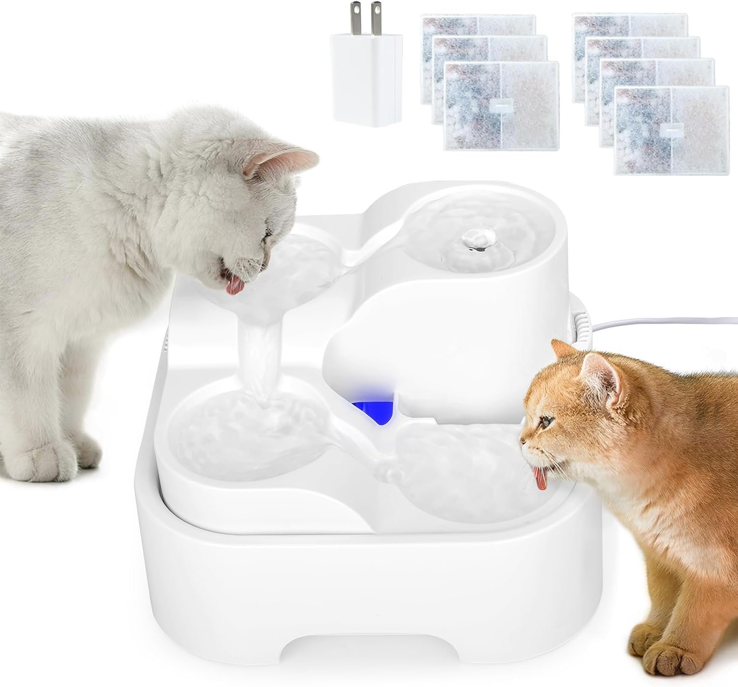 Cat Water Fountain,Pet Drinking Fountain for Multiple Pet,Ultra Silent Cat Water Bowl 2.8L/94oz,for Small Medium Cat Kitty,with LED Light,7Pcs Activated Carbon Filter