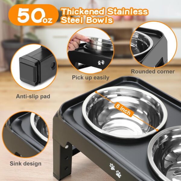71elIIBPOOL._AC_SL1500 Elevated Dog Bowls, 4 Height Adjustable Raised Dog Bowl Stand with 2 Thick 50oz Stainless Steel Dog Food Bowls Non-Slip Dog Feeder for Large Medium Dogs Adjusts to 3.7″, 9.2″, 10.75″, 12.36″ Black