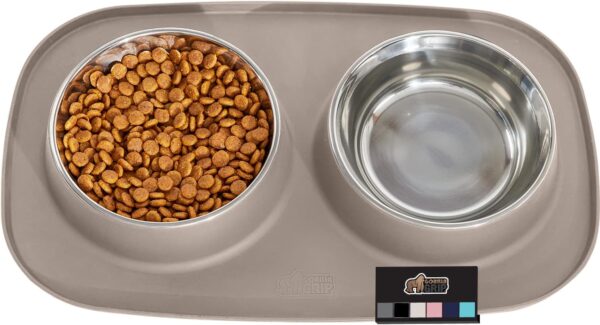 Gorilla Grip 100% Waterproof BPA Free Cat and Dog Bowls Silicone Feeding Mat Set, Stainless Steel Bowl Slip Resistant Raised Edges, Catch Water, Food Mess, No Spills, Pet Accessories, 1 Cup, Black