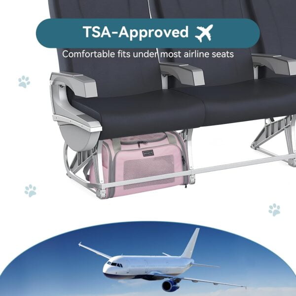 Cat Carrier, Pet Carrier Airline Approved, Cat Travel Carrier for Small and Medium Cats Under 12 Lbs, Soft Sided Kitten Carrier with Cozy Extendable Mat, Cat Carrier Bag, Pink