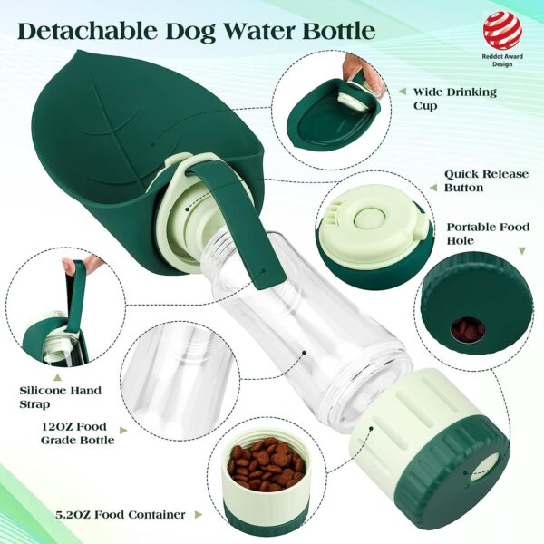 71kRKMF2r1L._AC_SL1500_b8b379dc-a144-4476-b098-d0463cb178e7 Upgraded Dog Water Bottle, Portable Dog Cat Puppy Pet Water Dispenser Feeder with Drinking Cup and Food Container Leak Proof for Outdoor Walking, Travel, Hiking 12OZ