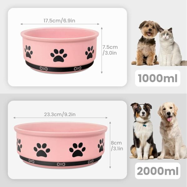 71lIxUITiIL._AC_SL1500 Ceramic Pet Bowl for Dogs and Cats, Weighted Non-Slip Dog Bowls Food and Water Dish, Durable Pets Feeding Bowls Suitable for Small, Medium, and Large Dogs, Pink, 36 Oz