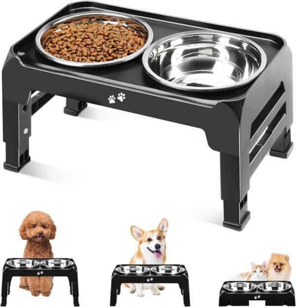 71pXY1ra6ZL._AC_SL1500 Elevated Dog Bowls, 4 Height Adjustable Raised Dog Bowl Stand with 2 Thick 50oz Stainless Steel Dog Food Bowls Non-Slip Dog Feeder for Large Medium Dogs Adjusts to 3.7″, 9.2″, 10.75″, 12.36″ Black