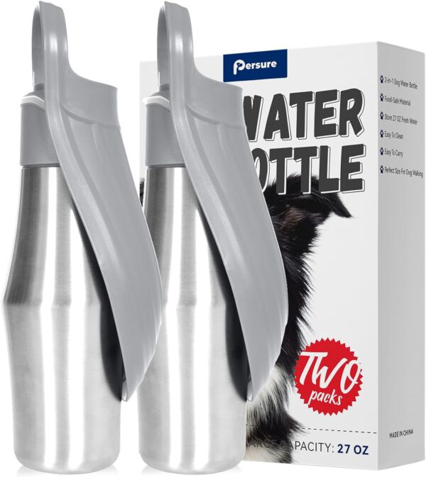 Dog Water Bottle, Portable Dog Water Bottle Dispenser – 27 OZ Stainless Steel Leak-Proof Water Bottle for Dogs On The Go, Perfect for Travel, Walking, Hiking and Outdoor Activities, Pink