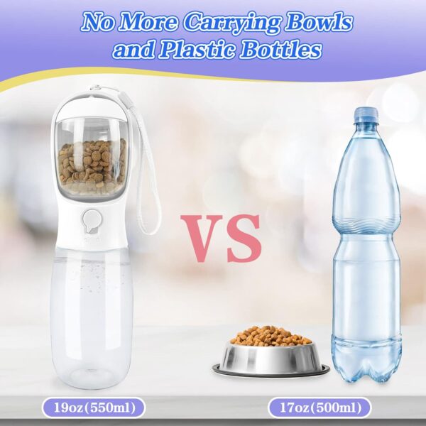 71r5wBD4z0L._AC_SL1500_debae6f0-1cf7-4cba-88ef-91de14377f63 Dog Water Bottle with Food Container, Leak Proof Portable Dog Water Bowl, Drinking Feeder & Dish Bowl, Unique Dog Travel Accessories for Yorkie Chihuahua Walking, Hiking (19oz White)