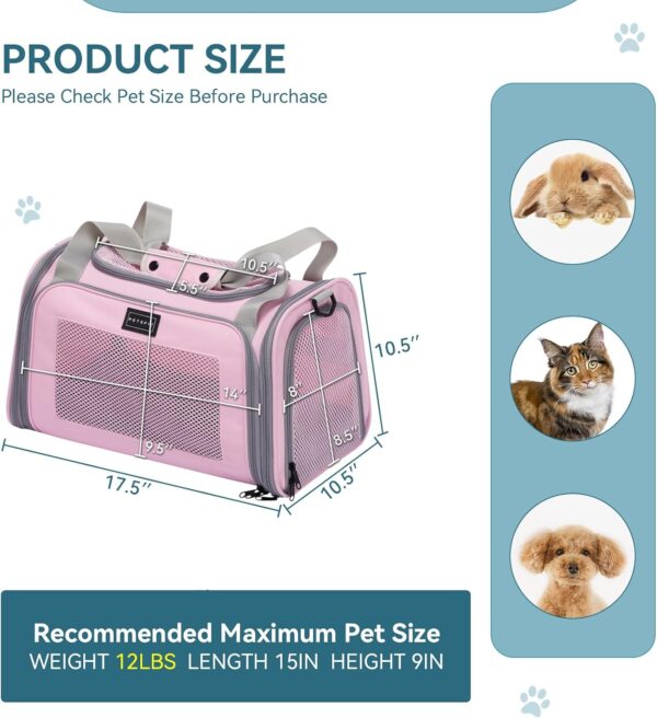 Cat Carrier, Pet Carrier Airline Approved, Cat Travel Carrier for Small and Medium Cats Under 12 Lbs, Soft Sided Kitten Carrier with Cozy Extendable Mat, Cat Carrier Bag, Pink