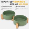 71s7BJlfTmL._AC_SL1500 Ptlom Ceramic Pet Bowls for Dog and Cat, No Spill Dog Food and Water Bowl Set with Anti-Slip Wooden Stand, Riased Puppy Feeding Dishes Suitable for Small, Medium and Large Cats Dogs, Green 28 OZ