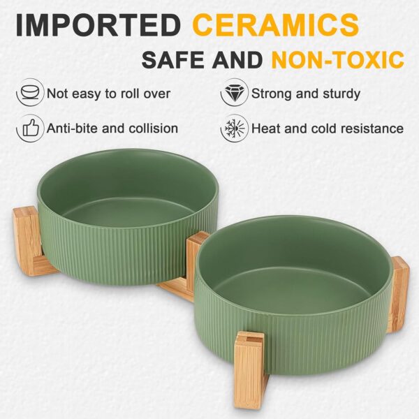 71s7BJlfTmL._AC_SL1500 Ptlom Ceramic Pet Bowls for Dog and Cat, No Spill Dog Food and Water Bowl Set with Anti-Slip Wooden Stand, Riased Puppy Feeding Dishes Suitable for Small, Medium and Large Cats Dogs, Green 28 OZ