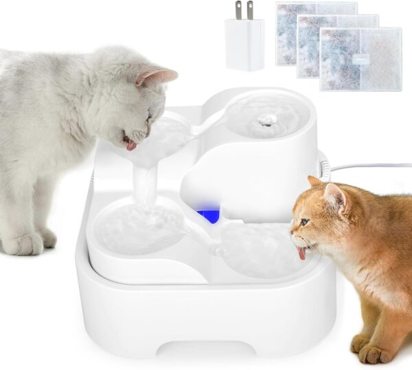 Cat Water Fountain,Pet Drinking Fountain for Multiple Pet,Ultra Silent Cat Water Bowl 2.8L/94oz,for Small Medium Cat Kitty,with LED Light,7Pcs Activated Carbon Filter