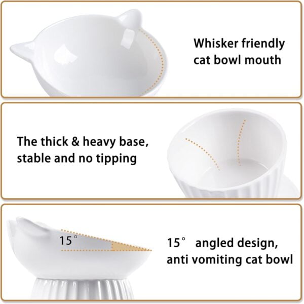 71sMsggD73L._AC_SL1500 Ceramic Raised Cat Bowl,Tilted Raised Cat Bowl Anti Vomit Cat Bowls for Indoor Cats Whisker Friendly Pet Feeder for Cats Puppies, Microwave and Dishwasher Safe