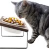 71u0aYzfFrL._AC_SL1500 Ceramic Elevated Cat Bowls, Raised Puppy Dishes for Food and Water, Tilted Bamboo Stand for Anti Vomiting, Indoor 5.5 inch Wide Double Dish Orthopedic Anti-Vomiting (Brown)