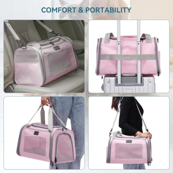 Cat Carrier, Pet Carrier Airline Approved, Cat Travel Carrier for Small and Medium Cats Under 12 Lbs, Soft Sided Kitten Carrier with Cozy Extendable Mat, Cat Carrier Bag, Pink
