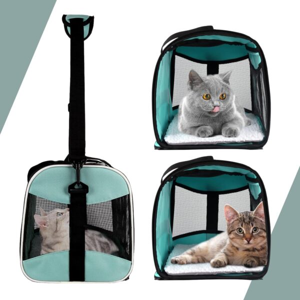 Cat Carrying Case Pet Dog Carrier Soft-Sided Cat Bag Airline Approved, Pet Travel Carrier Up to 15 Lbs, Collapsible Cat Carrier Dog Carrier for Medium Cats Small Cats Dogs(17x11x11 green)
