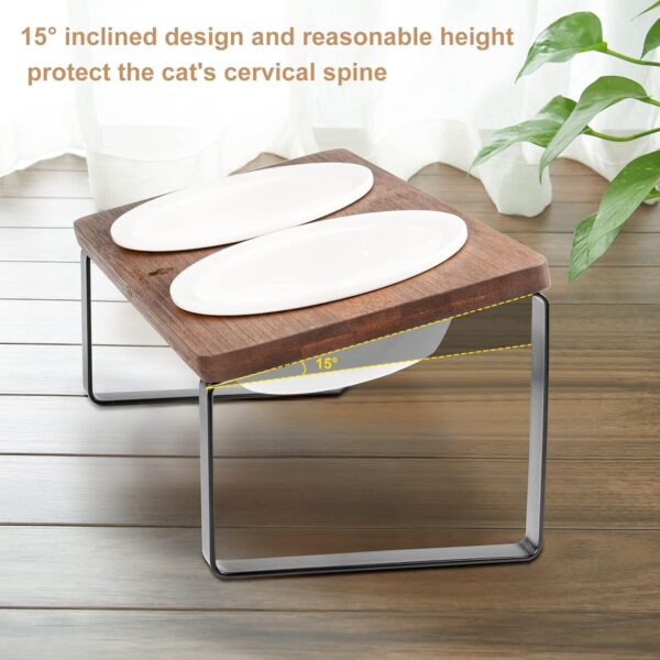 71viqdHKBQL._AC_SL1500 Ceramic Elevated Cat Bowls, Raised Puppy Dishes for Food and Water, Tilted Bamboo Stand for Anti Vomiting, Indoor 5.5 inch Wide Double Dish Orthopedic Anti-Vomiting (Brown)