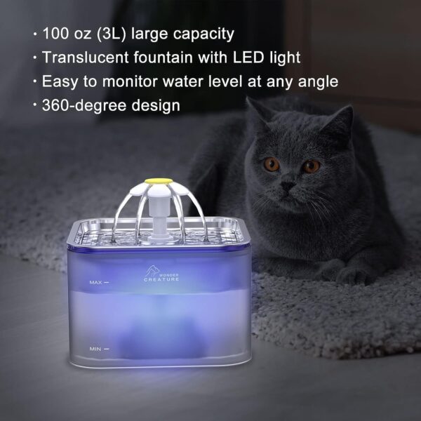 71zVwXrLmvL._AC_SL1500_ab88b95e-7fb2-4452-886a-6647fc3c88fa Crystal Cat Water Fountain Stainless Steel, 101oz/3L Pet Fountain with LED Light for Cats and Dogs (Grey)
