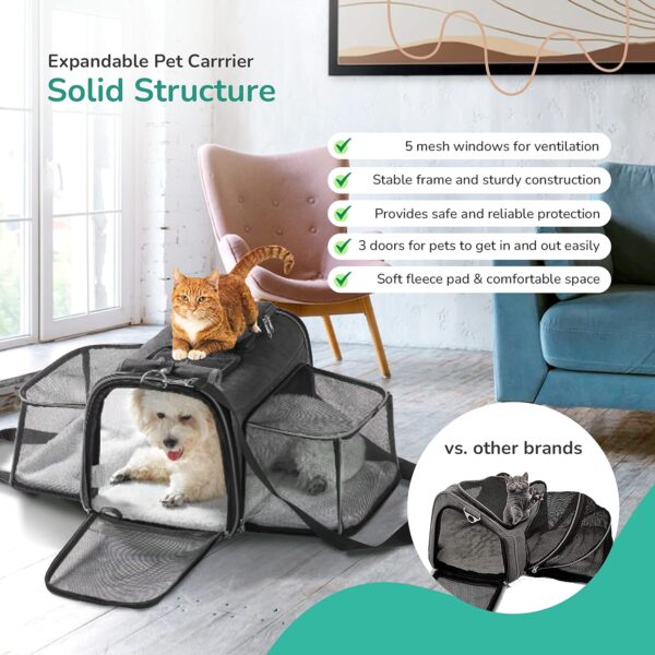 Pet Carrier, Cat Carrier, Airline Approved 2 Sides Expandable, Soft Sided, Durable, Easy to Carry, and More Breathable, Perfect for Puppy and Cats, Grey