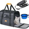 Morpilot Cat Carrier – Soft Sided Cat Carrier Large for Big Medium Cats and Puppy up to 15lbs, Pet Carrier with Safety Zippers, Foldable Bowl, Airline Approved Large Cat Carrier – Dark Gray