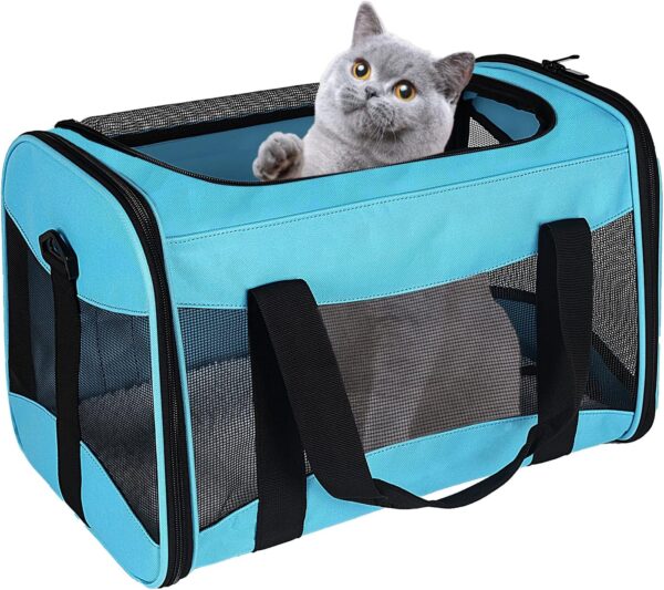 Cat Carrying Case Pet Dog Carrier Soft-Sided Cat Bag Airline Approved, Pet Travel Carrier Up to 15 Lbs, Collapsible Cat Carrier Dog Carrier for Medium Cats Small Cats Dogs(17x11x11 green)