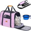 Morpilot Cat Carrier – Soft Sided Cat Carrier Large for Big Medium Cats and Puppy up to 15lbs, Pet Carrier with Safety Zippers, Foldable Bowl, Airline Approved Large Cat Carrier – Dark Gray