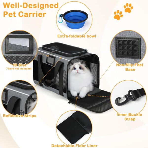 818xeYHlGBL._AC_SL1500 Cat Carrier, Cat Carrier Soft with Foldable Bowl, Pet Carrier Cat Carrier Hard Fits 15 lbs Medium Big Cats and Puppy, Dog Carriers for Small Dogs, Airline Approved Cat Travel Bag Grey
