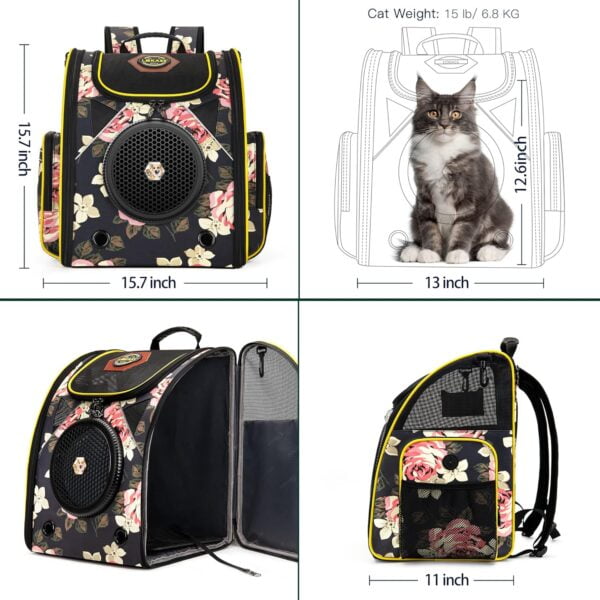 81BUEWdkrfL._AC_SL1500 Cat Backpack Carrier Airline Approved Carrier Backpack for Small Dog Carrier with Ventilated Design Collapsible and Waterproof, Pet Carrier Backpack with Washable Pad for Travel/Outdoor-Floral